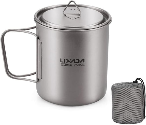 LIXADA Lightweight Titanium Pot, Camping Pot with Portable Foldable Handles for Outdoor Use