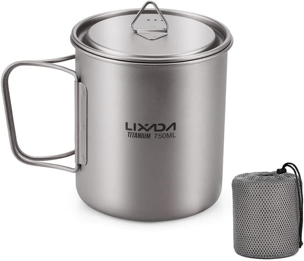 LIXADA Lightweight Titanium Pot, Camping Pot with Portable Foldable Handles for Outdoor Use