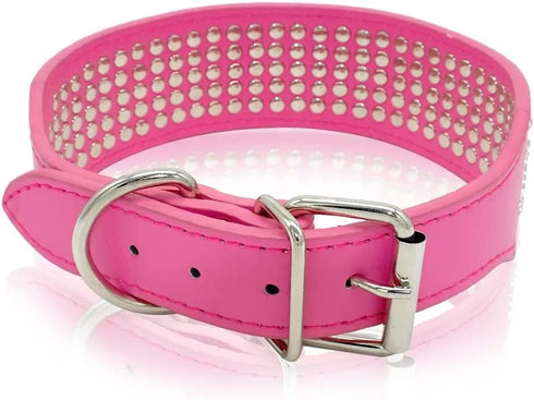 Rhinestones Dog Collars - 2" Width with 5 Rows Full Sparkly Crystal Diamonds Studded PU Leather - Beautiful Bling Pet