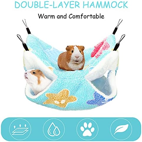 Boao 2 Pcs Guinea Pig Rat Hammock, Hanging Accessories for Small Animals, Blue, Pink, Starfish Pattern