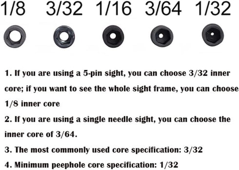 37/45 6X 8X Archery Degree Hooded Peep Sight Compound Bow Peep Sight Inner Core Clarifier Aperture Lens Kits