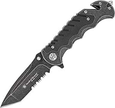 Smith & Wesson Border Guard SWBG10S Folding Knife, 8.3in High Carbon S.S. with 3.5in Serrated Tanto Blade, Aluminum