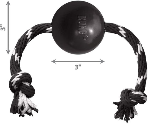 KONG Extreme Ball with Rope, Durable Fetch Toy for Tug and Playtime, Black for Large Dogs