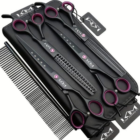 VXKOCZS Professional Dog Grooming Scissors Set, 7-Piece, Purple, with Storage Case