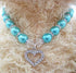 Engraved Crystal Heart Dog Necklace Jewelry - Bling Pearls Rhinestones Charm for Small Dogs, Blue