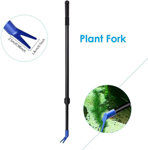 5 in 1 Aquarium/Fish Tank Cleaning Kit/Tool - Algae Scraper, Fish Net, Sponge, Plant Fork, Gravel Rake - Adjustable