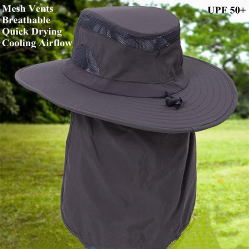 UV 50+ Sun Protection Hat for Men & Women, Wide Brim Bucket Hat for Outdoor Sports, Fishing Hat with Neck Flap