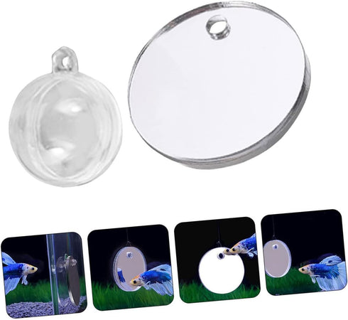 Betta Training Mirror Set, Decorative Fish Tank Toys, Plastic Round Sports Mirror for Betta Tank