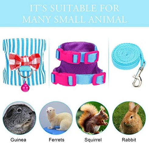 4 Pieces Small Pet Harness Vest and Leash Set, Cute Bowknot Chest Strap for Outdoor Walking, Small