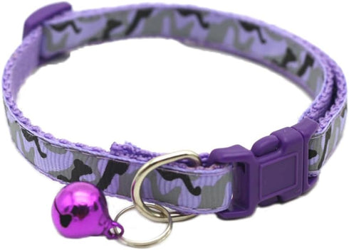 Camouflage Cat Collar with Bells, Purple