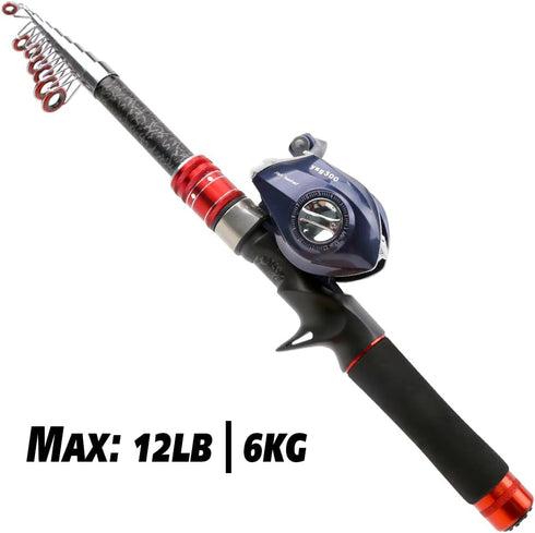 Telescopic Fishing Rod and Reel Combos, Carbon Fiber Fishing Rod with Stainless Steel Baitcasting Reel