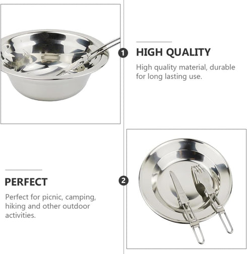 Set 1-2 Luxshiny Stainless Steel Camping Cookware Portable Person Mess Kit Outdoor Hiking Tableware Picnic Cooking