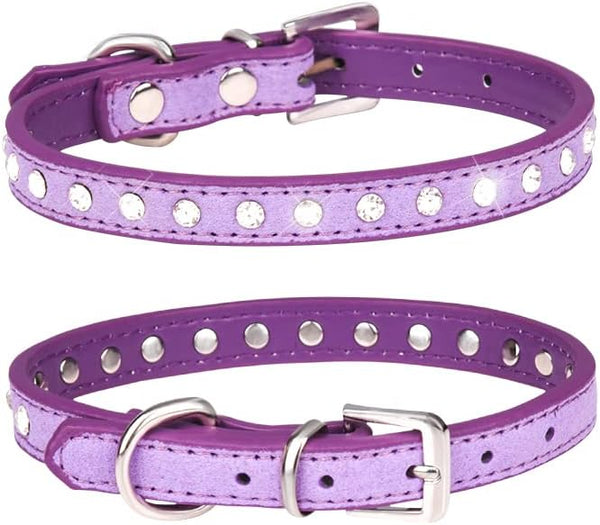 Puppy Dog Collar with Crystal Diamond Colorful Bling for Small Dog Cat Collars (S, Purple)