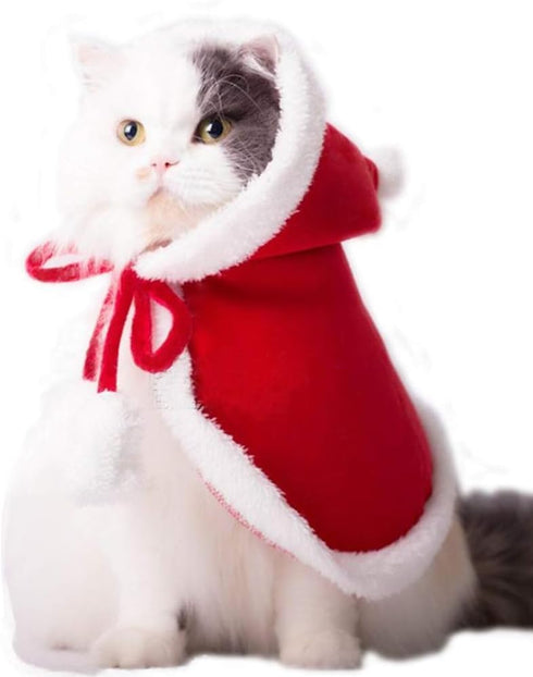 ANIAC Pet Christmas Costume Poncho Cape with Hat, Santa Claus Cloak for Cats & Small Dogs (Large, Red)