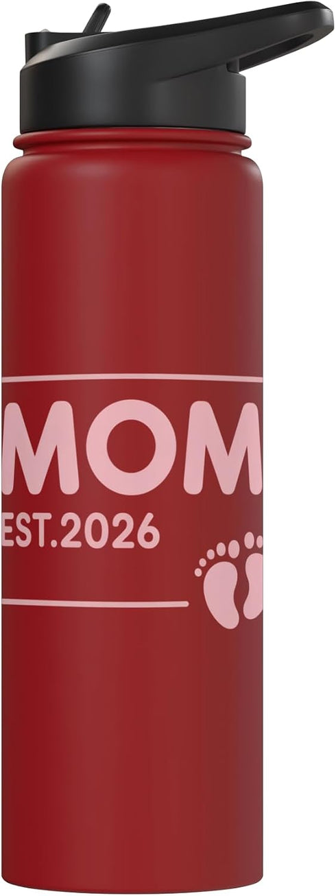 Mom Established 2026 Baby Feet Apparel for Moms 2026 Mom Established New Motherhood Baby Feet Design Stainless Steel