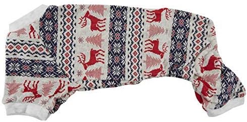 Xmas Grey Reindeer Cotton Pet Dog Christmas Pajamas, Jumpsuit X-Large, 22" Back Length, Girth 26-32"