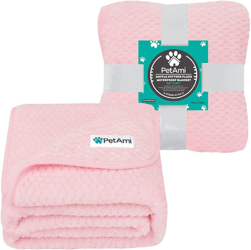 PetAmi Waterproof Dog Blanket, Leakproof XL Cover for Large Dogs, Reversible Washable Soft Plush, Twin 60x80, Pink