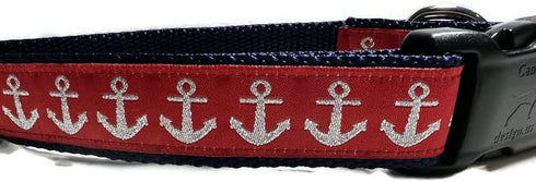 Nautical Dog Collar by Caninedesign, Quick Release Buckle, 1 inch Wide, Adjustable Nylon for Medium and Large Dogs (Red