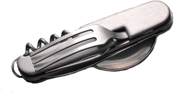 Multifunctional 6-in-1 Fork and Spoon Corkscrew Combination for Camping and Survival