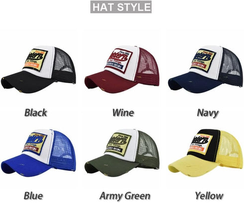Vintage Embroidery Half Mesh Baseball Cap - Adjustable Unisex Washed Denim Trucker Sun Hat