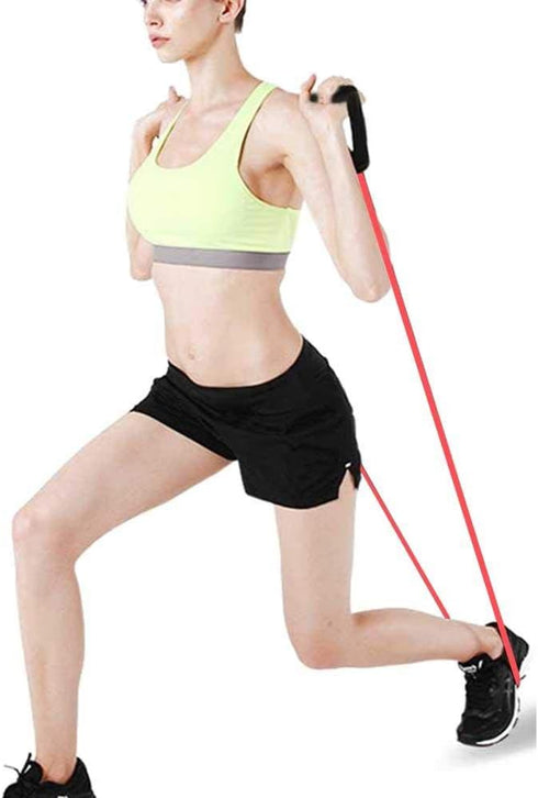 Resistance Exercise Band - Stretch Rubber Tube Workout Fitness with Comfortable Handles for Yoga Gym (Red)