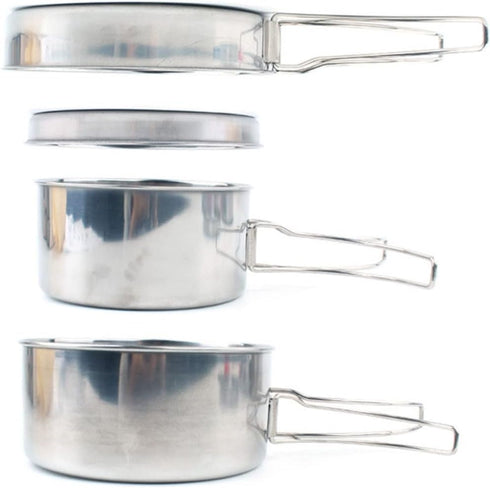 4pcs Set Backpacking Toddmomy Stainless Steel Cookware Portable Cooking Supplies for Outdoor Camping Hiking
