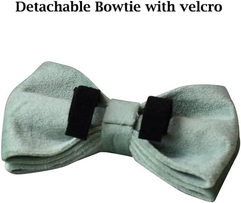 Bowtie Dog Collar, Soft Velvet Adjustable Collar with Detachable Bow Tie for Small Medium Large Dogs and Cat (Mint