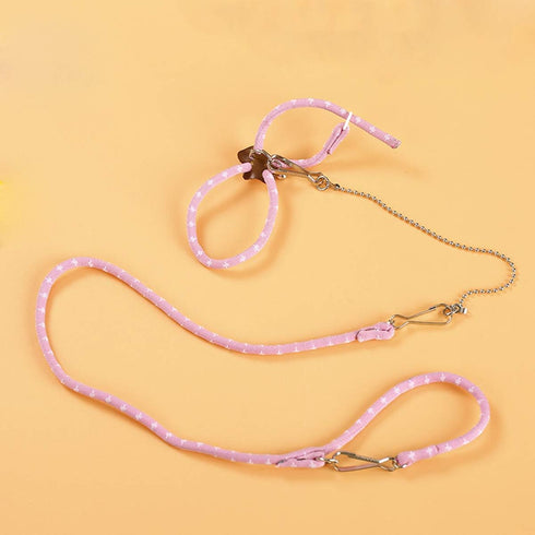 Adjustable Leash Harness with Bell for Rat, Mouse, Squirrel, Guinea Pig Walking Training (Pink)