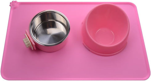 Silicone Dog Food Mat, Non-Slip Pet Feeding Mat, Waterproof Dog Placemat for Small Animals (18.5"x11.8", Pink)