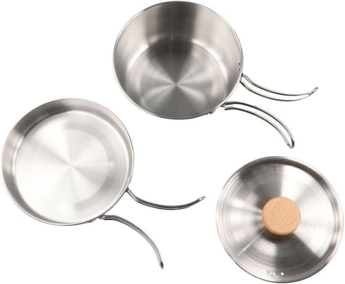zaoalife 2pcs Set Set Backpacking Camping Cookware Outdoors Stainless Steel Cookware Non-Stick Lightweight Pot Pan