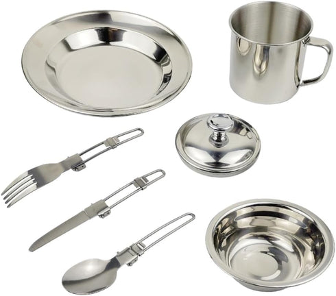 Set 1-2 Backpacking BESPORTBLE Stainless Steel Cookware and Portable Camping Tableware for People, Outdoor Picnic