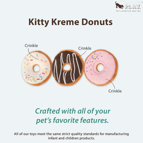 Set 3) P.L.A.Y. Cute Cat Toys - Feline Frenzy Dessert Food Themed Organic Catnip Filled Toy, Great for Adult Cats
