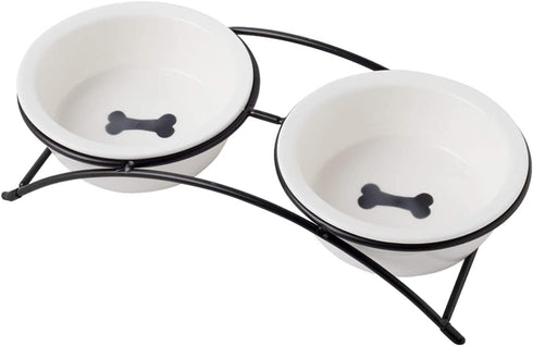 Ceramic Elevated Pet Raised Cat Food Bowls Set, 12 Ounce Bowls for Small Dogs, Dishwasher Safe Dog Bowls