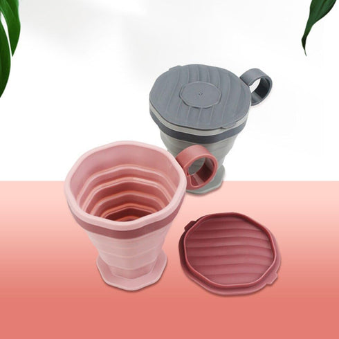 Generic New Folding Coffee Cup Portable Outdoor Water Travel Carrying with Lid Mouthwash(Pink)