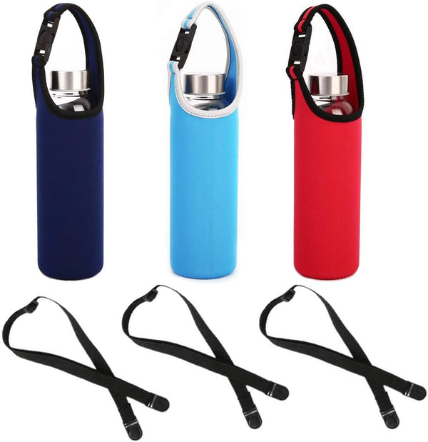 TuNan 3 PCS Water Bottle Carrier with Shoulder Strap 16oz-21oz, Neoprene Sleeve Cup