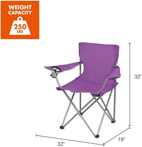 Generic Quad Folding Camp Chair with Cup Holder, Purple