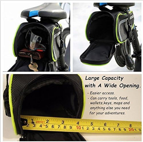Ryhpez Bike Saddle Bag - Waterproof Bicycle Bag Back Seat Pouch for Outdoor Night Safety Ride, Green