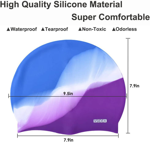 Silicone Swim Caps, 2 Pack Durable Comfortable Adult Swimming Cap for Short Hair and Long Hair