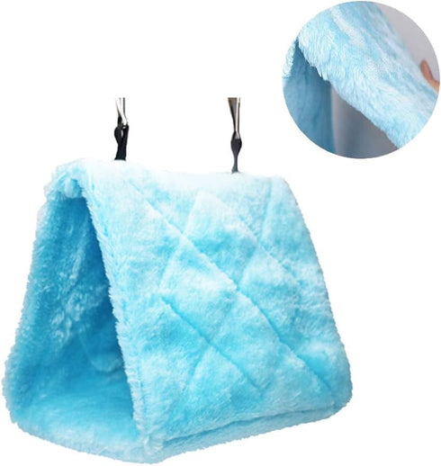 Pet Bird Nest Hammock Hanging Cave Bed - Plush Snuggle Happy Hut Tent (Small, Blue)