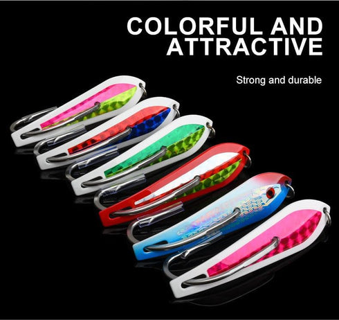 Cuoyuqie 2pcs 3.75# Stainless Steel Single Hook Jig Lure UV Glow Spoon-Shaped Saltwater Fishing Jigging Lure