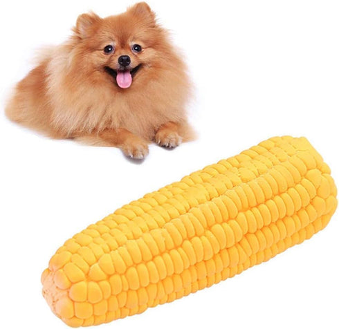 Yellow Pet Dog Puppy Latex Corn Shape Squeaky Chew Toy, Bite-Resistant Interactive Play Toy