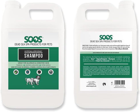 Soos Pet Hypoallergenic Shampoo for Dogs and Cats - Natural Dead Sea Minerals, Fast Absorbing with Vitamins, 1x (4L