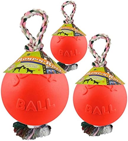 8 Inches/Large, Jolly Pets Romp-n-Roll Rope and Ball Dog Toy, Orange