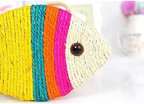 Meco Cat Scratch Pad Creative Fish Shaped Claw Scratcher Toy Sisal Scratching Mat with Hanging Rope for Wall Floor Sofa Lounge Use Cat Sleeping Rug Pad (Large)
