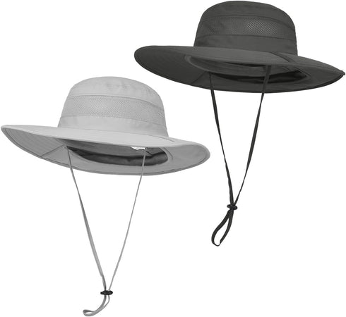 IYEBRAO 2 Pack Mens UV Protection Sun Hat with Neck Flap, Summer Foldable Mesh Boonie Cap for Fishing