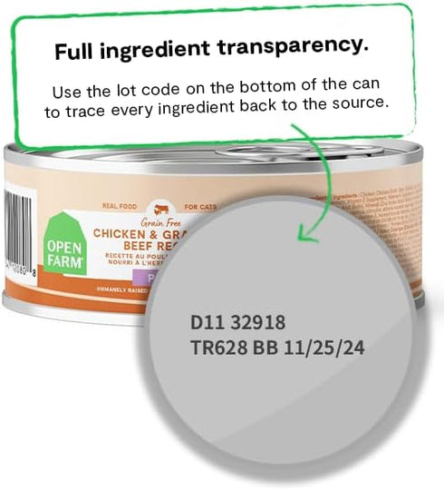 Open Farm Canned Cat Food, Chicken and Beef Pate Recipe, 12 Cans / 5.3oz