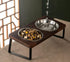 Ceramic Pet Bowl Set with Non-Slip Wood Stand - Double Bowls for Cats, Dogs, and Puppies, 8 oz Each Bowl (5.5",