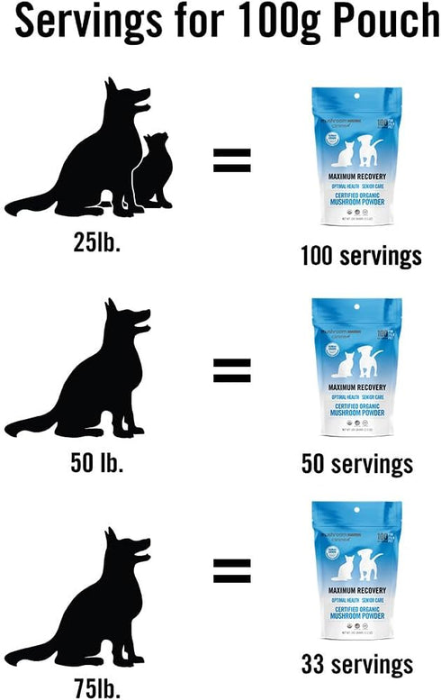 100 3.5 oz Om Mushroom Matrix Pet - Canine | Maximum Recovery | USA Grown Human-Grade Organic Mushroom Powder Pet