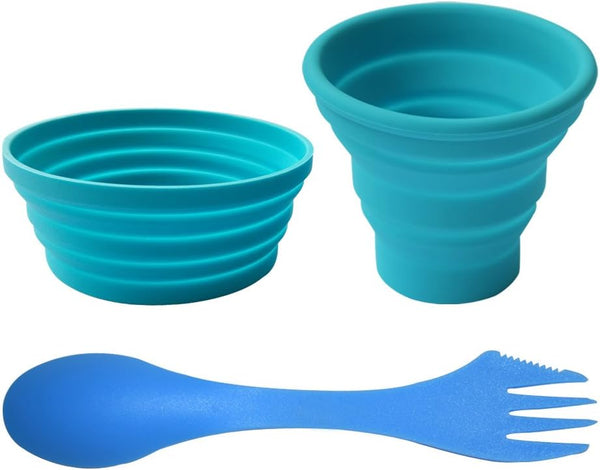 Silicone Collapsible Bowl Cup Set - 3-Piece with Spork for Outdoor Camping, Hiking, Travel