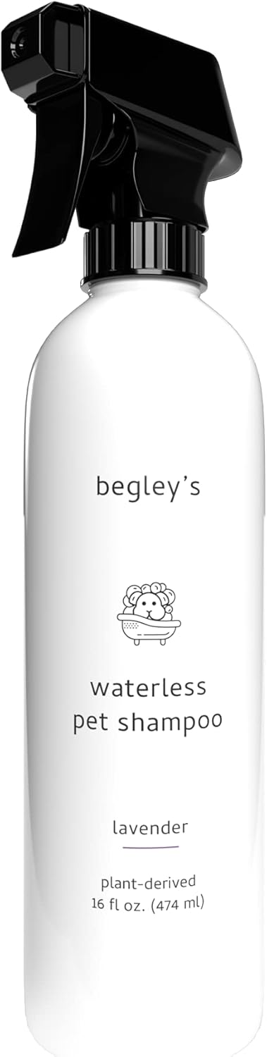 Begley’s Natural No Rinse Waterless Pet Shampoo - Deodorizing for Dogs, Puppies, and Cats - Fresh Lavender Scent